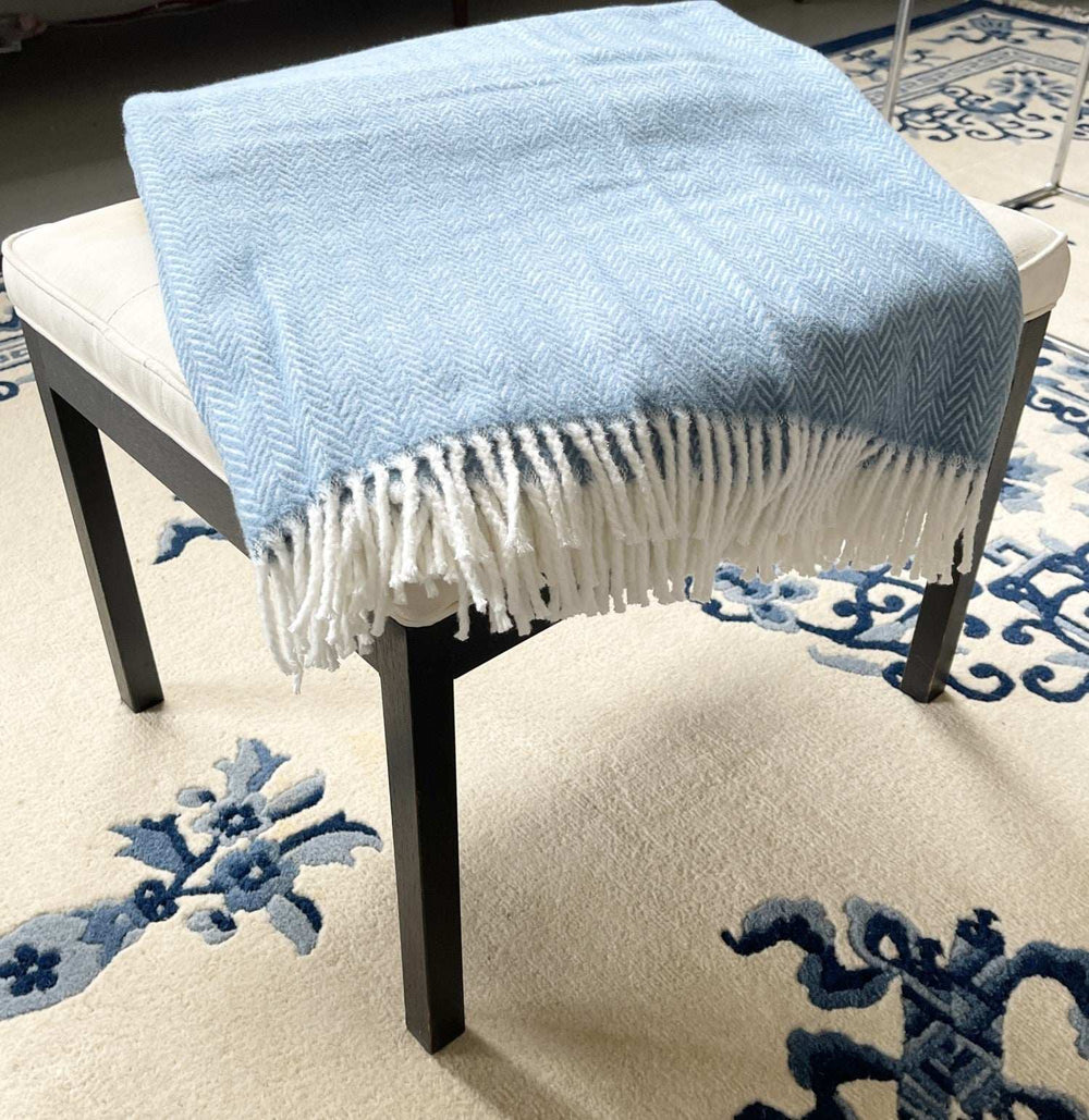 Aqua Blue and White Dreamy Soft Herringbone Throw Blanket - Homeroots - Flyclothing LLC