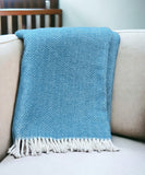 55" X 70" Teal Blue and White Woven Herringbone Plush Throw Blanket - Homeroots - Flyclothing LLC
