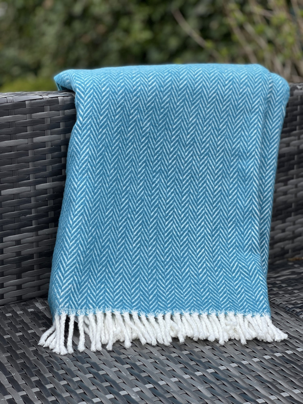 55" X 70" Teal Blue and White Woven Herringbone Plush Throw Blanket - Homeroots - Flyclothing LLC