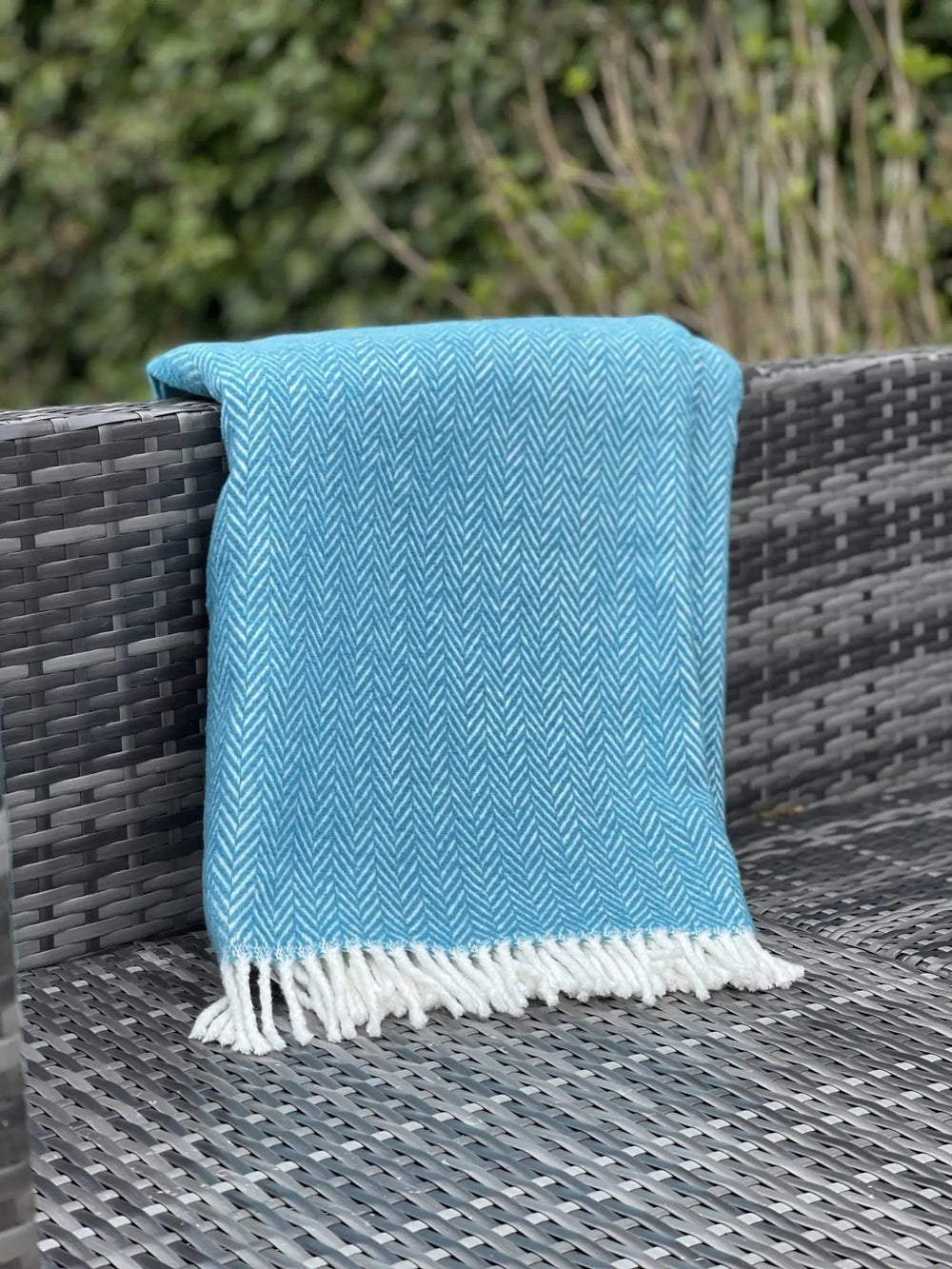 55" X 70" Teal Blue and White Woven Herringbone Plush Throw Blanket - Homeroots - Flyclothing LLC