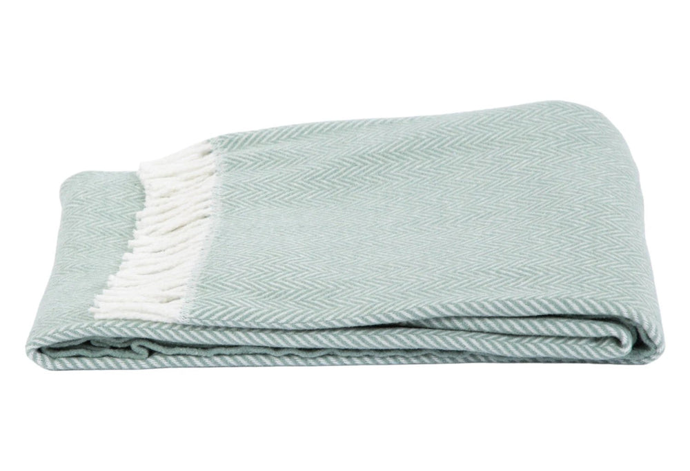 55" X 70" Sage and Ivory Woven Cotton Herringbone Plush Throw Blanket - Homeroots - Flyclothing LLC