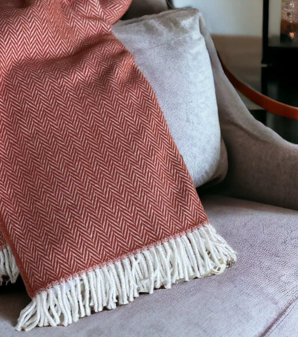 Orange and White Dreamy Soft Herringbone Throw Blanket - Homeroots - Flyclothing LLC
