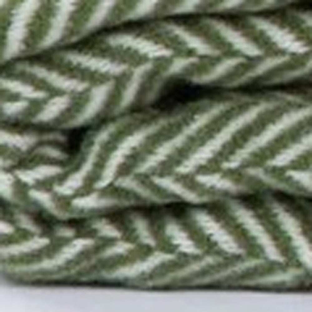 Moss Green and White Dreamy Soft Herringbone Throw Blanket - Homeroots - Flyclothing LLC