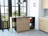 Black and Light Oak Contemporary Kitchen Island with Bar Table - Homeroots - Flyclothing LLC