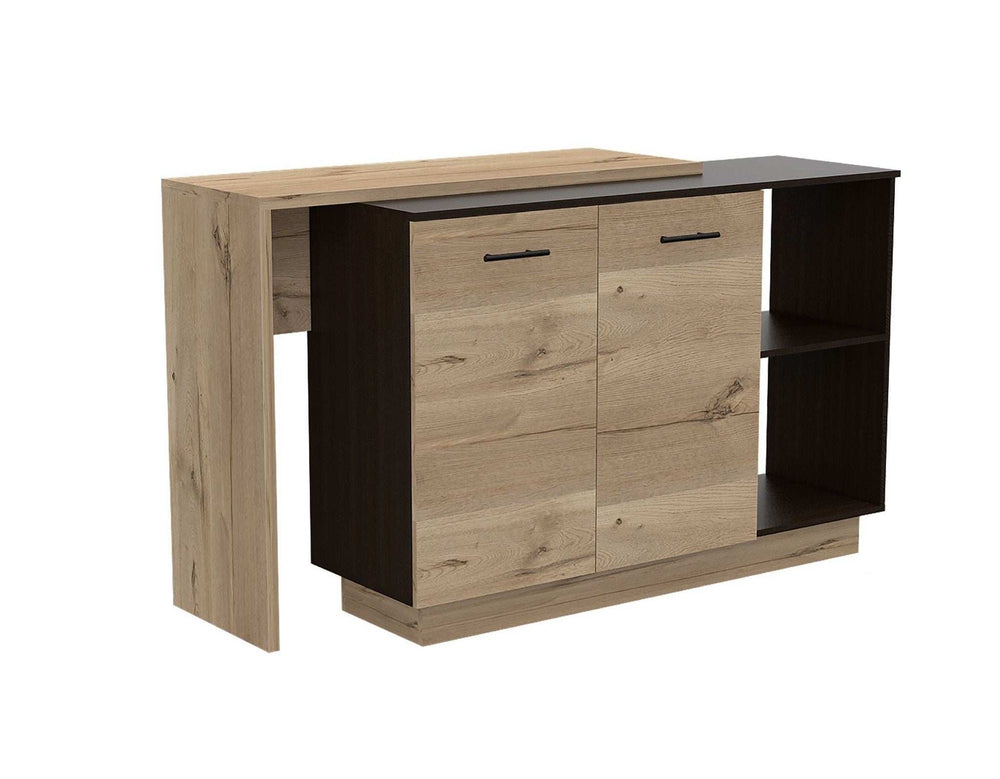 Black and Light Oak Contemporary Kitchen Island with Bar Table - Homeroots - Flyclothing LLC