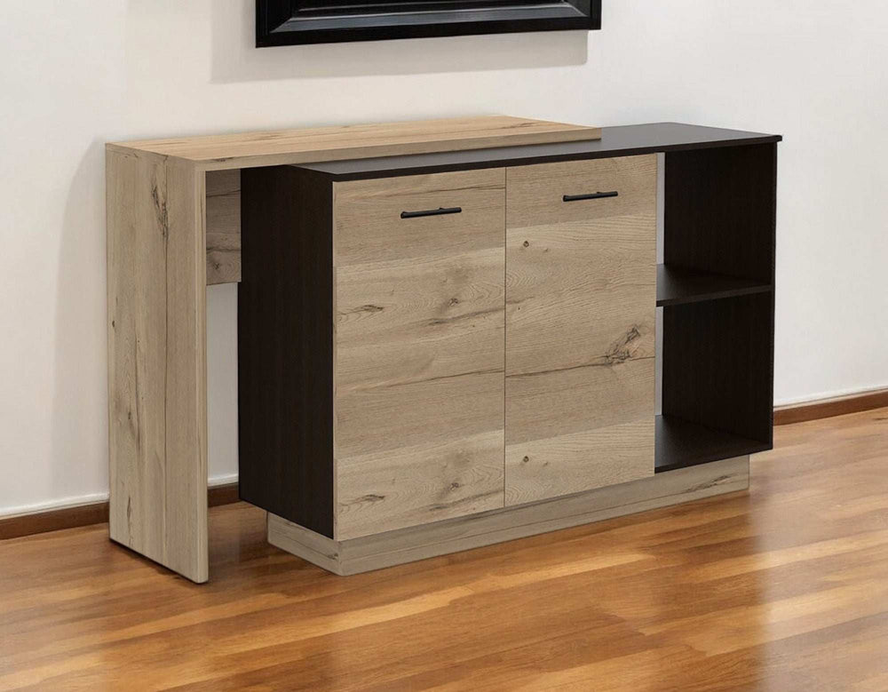 Black and Light Oak Contemporary Kitchen Island with Bar Table - Homeroots - Flyclothing LLC