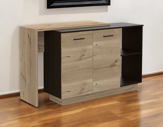 Black and Light Oak Contemporary Kitchen Island with Bar Table - Homeroots - Flyclothing LLC
