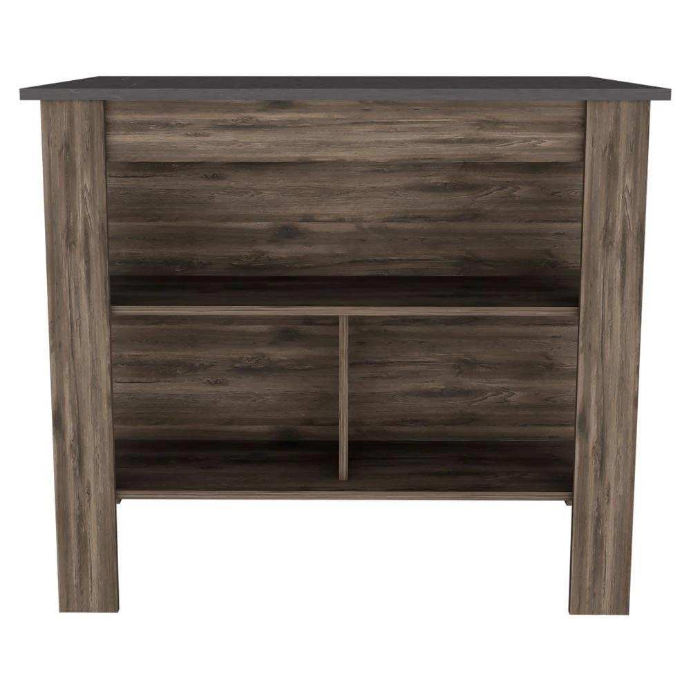 Dark Brown and Onyx Kitchen Island with Three Storage Shelves - Homeroots - Flyclothing LLC