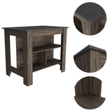 Dark Brown and Onyx Kitchen Island with Three Storage Shelves - Homeroots - Flyclothing LLC