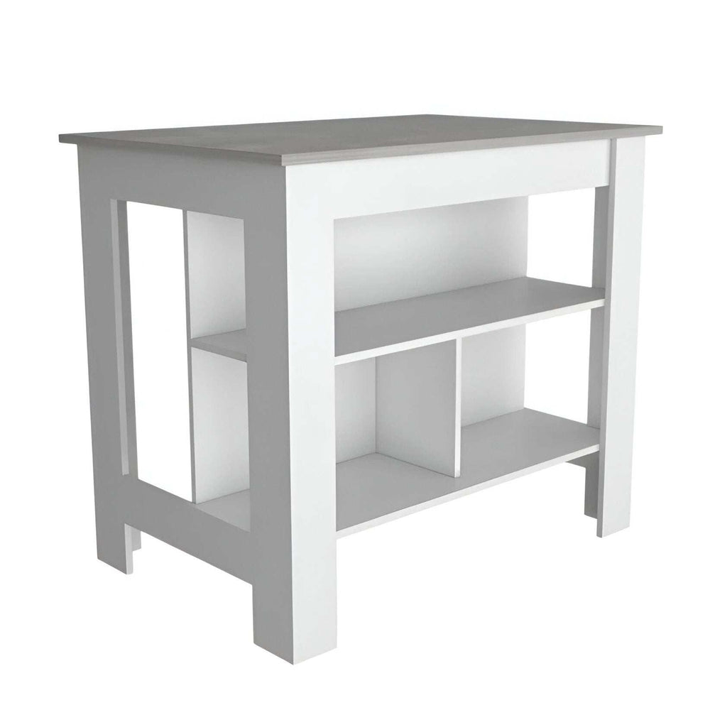 Marble and White Kitchen Island with Three Storage Shelves - Homeroots - Flyclothing LLC