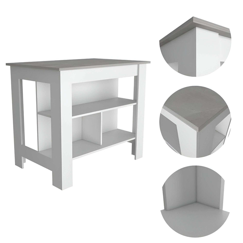 Marble and White Kitchen Island with Three Storage Shelves - Homeroots - Flyclothing LLC