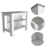 Marble and White Kitchen Island with Three Storage Shelves - Homeroots - Flyclothing LLC