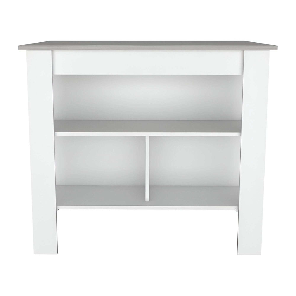 Marble and White Kitchen Island with Three Storage Shelves - Homeroots - Flyclothing LLC