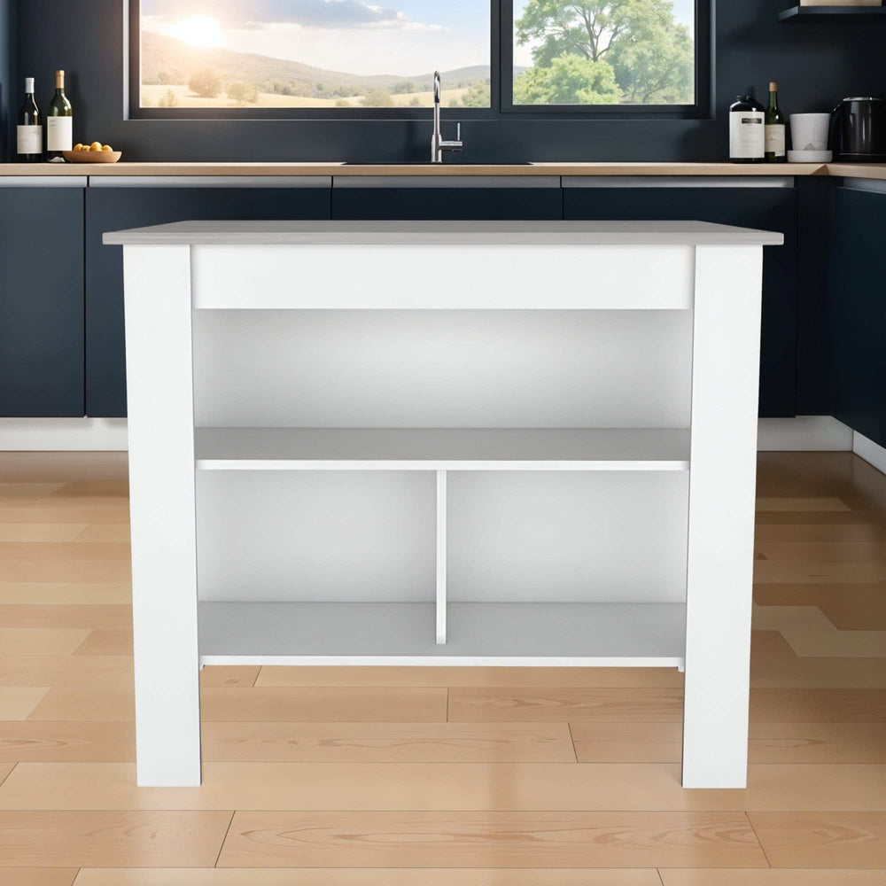 Marble and White Kitchen Island with Three Storage Shelves - Homeroots - Flyclothing LLC