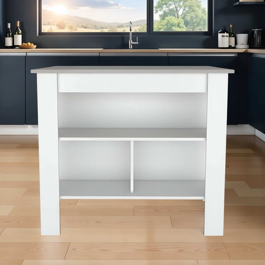 Marble and White Kitchen Island with Three Storage Shelves - Homeroots - Flyclothing LLC