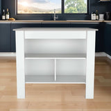 Marble and White Kitchen Island with Three Storage Shelves - Homeroots - Flyclothing LLC