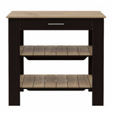 Light Oak and Black Kitchen Island with Drawer and Two Open Shelves - Homeroots - Flyclothing LLC