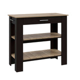 Light Oak and Black Kitchen Island with Drawer and Two Open Shelves - Homeroots - Flyclothing LLC