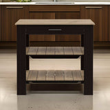 Light Oak and Black Kitchen Island with Drawer and Two Open Shelves - Homeroots - Flyclothing LLC