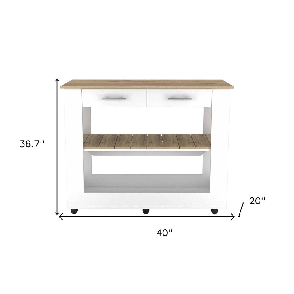 Light Oak and White Kitchen Island with Drawer Shelves and Casters - Homeroots - Flyclothing LLC