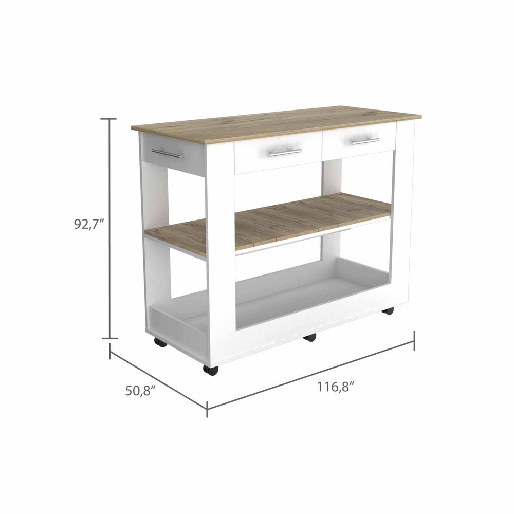 Light Oak and White Kitchen Island with Drawer Shelves and Casters - Homeroots - Flyclothing LLC