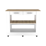 Light Oak and White Kitchen Island with Drawer Shelves and Casters - Homeroots - Flyclothing LLC
