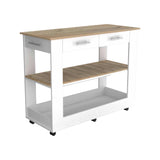 Light Oak and White Kitchen Island with Drawer Shelves and Casters - Homeroots - Flyclothing LLC