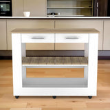 Light Oak and White Kitchen Island with Drawer Shelves and Casters - Homeroots - Flyclothing LLC