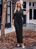 Slit Twisted Surplice Long Sleeve Dress - Trendsi - Flyclothing LLC