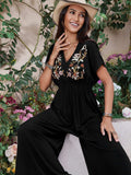 Embroidered Ruched Short Sleeve Jumpsuit - Trendsi - Flyclothing LLC