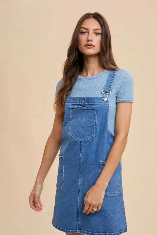 Annie Wear Wide Strap Denim Overall Dress with Pockets - Trendsi - Flyclothing LLC