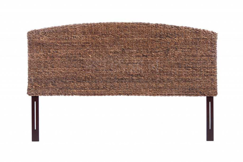 Brown Natural and Rustic Woven Banana Leaf Curved Queen Size Headboard - Homeroots - Flyclothing LLC