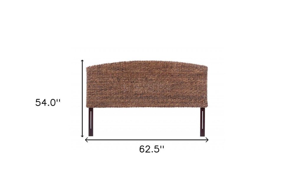 Brown Natural and Rustic Woven Banana Leaf Curved Queen Size Headboard - Homeroots - Flyclothing LLC