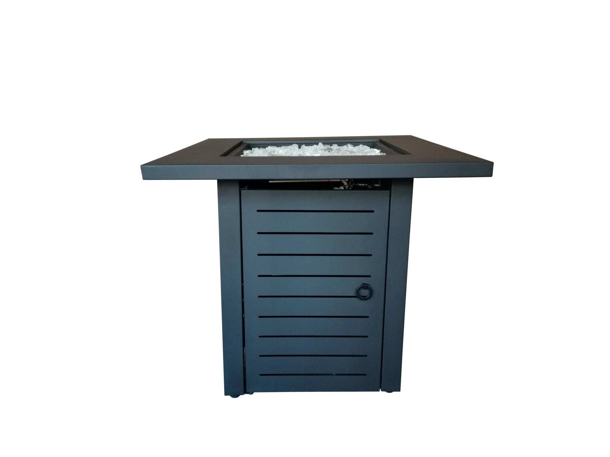 Black Slatted Metal Square Fire Pit with Glass Rocks - Homeroots - Flyclothing LLC