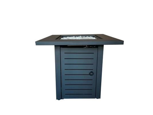 Black Slatted Metal Square Fire Pit with Glass Rocks - Homeroots - Flyclothing LLC