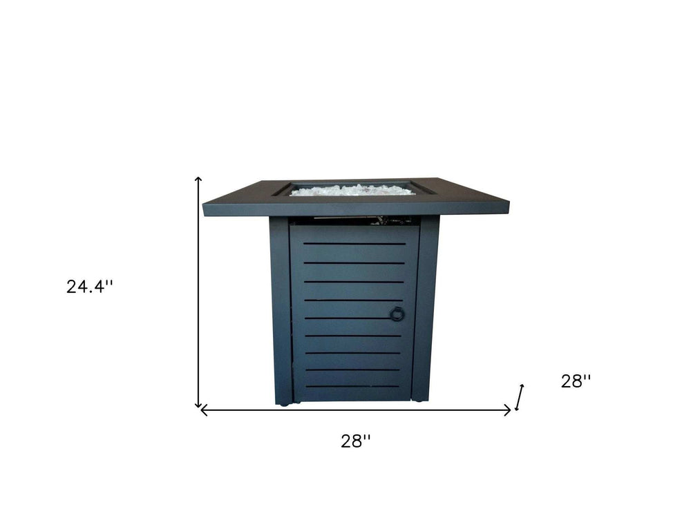 Black Slatted Metal Square Fire Pit with Glass Rocks - Homeroots - Flyclothing LLC