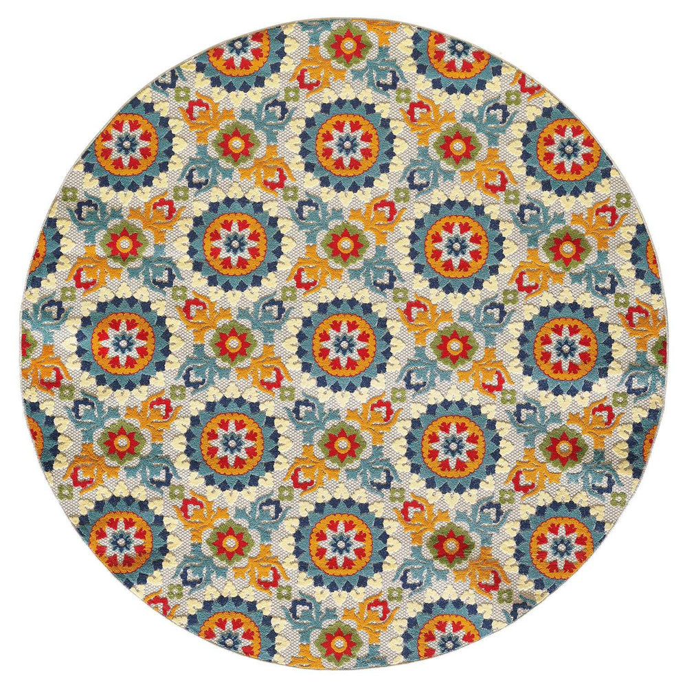 8' Round Orange And Ivory Round Moroccan Stain Resistant Indoor Outdoor Area Rug - Homeroots - Flyclothing LLC