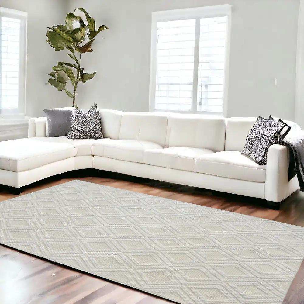 9' X 13' Ivory Diamond Lattice Modern Area Rug - Homeroots - Flyclothing LLC