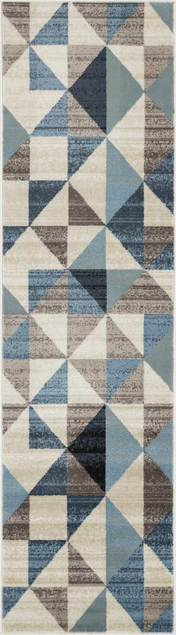 8' Runner Blue Geometric Runner Rug - Homeroots - Flyclothing LLC
