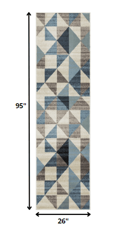 8' Runner Blue Geometric Runner Rug - Homeroots - Flyclothing LLC