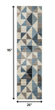 8' Runner Blue Geometric Runner Rug - Homeroots - Flyclothing LLC