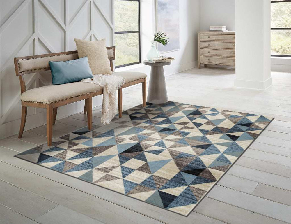 8' X 11' Blue Geometric Area Rug - Homeroots - Flyclothing LLC