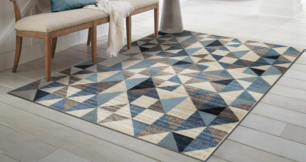 8' X 11' Blue Geometric Area Rug - Homeroots - Flyclothing LLC