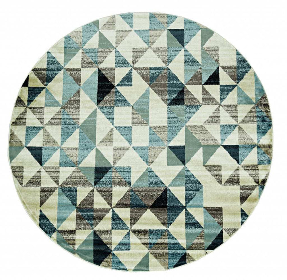 8' Blue Round Geometric Area Rug - Homeroots - Flyclothing LLC