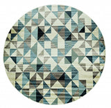 8' Blue Round Geometric Area Rug - Homeroots - Flyclothing LLC