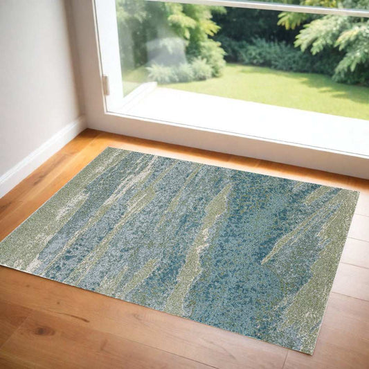 3' X 5' Blue and Green Abstract Area Rug - Homeroots - Flyclothing LLC