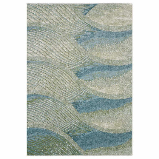 10' X 13' Blue Beige Abstract Waves Modern Area Rug - Homeroots - Flyclothing LLC