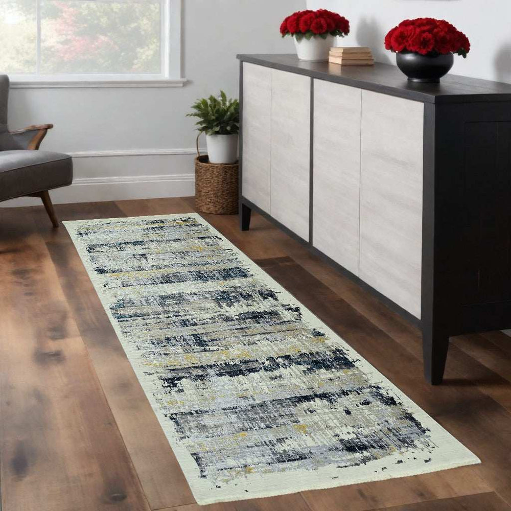 8' Runner Blue Abstract Runner Rug - Homeroots - Flyclothing LLC