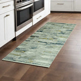 8' Runner Ivory and Blue Abstract Runner Rug - Homeroots - Flyclothing LLC
