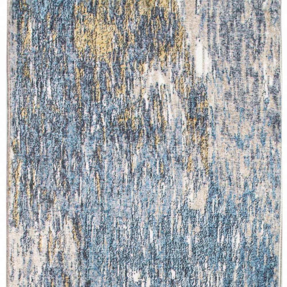 8' Runner Blue and Gold Abstract Runner Rug - Homeroots - Flyclothing LLC